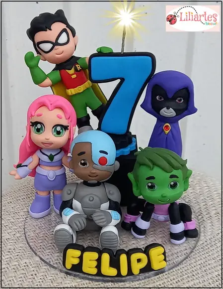 Topo de bolo Personalizado Jovens Titãs-M