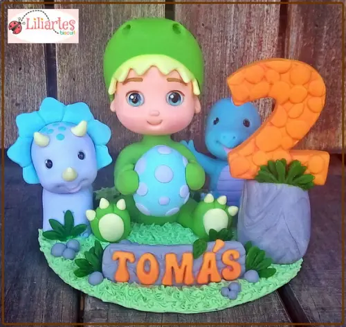 Topo de Bolo Dinossauro Baby 16cm Personalizado