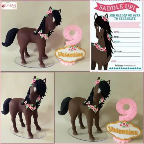 Topo de bolo cavalo 20cm com vela personalizada