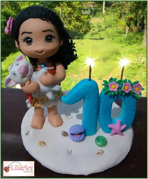 Topo de bolo Moana estilizada 15cm-dois numerais