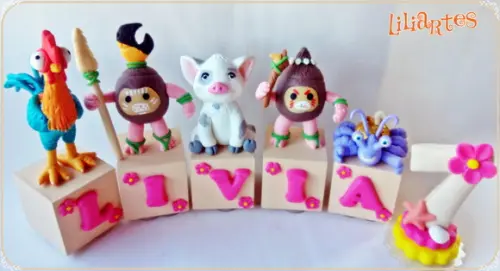 Kit 5 Cubos Decorados +vela Numeral/ Moana