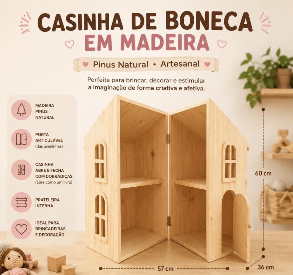 Casinha de Boneca em Madeira Pinus