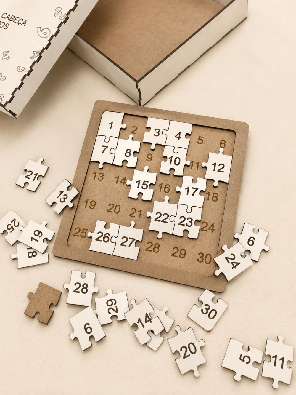 Kit 4 Quebra-Cabeças Educativos Números 1 ao 30 MDF 21x21