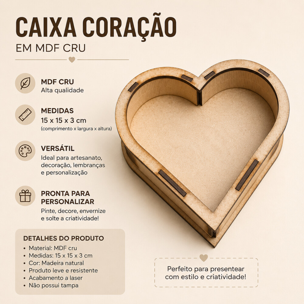 Caixa coração MDF 15x15x3