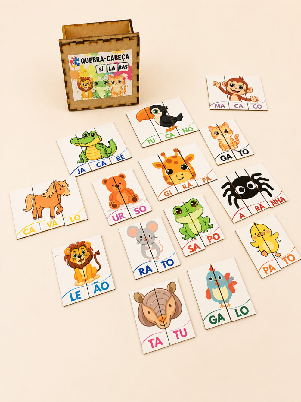 Jogo das Sílabas – 34 Peças em MDF - tema animais