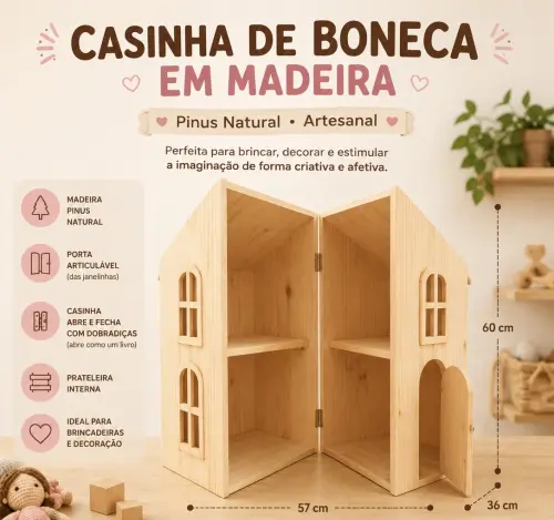 Casinha de Boneca em Madeira Pinus