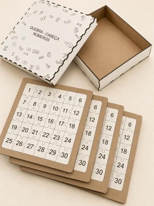 Kit 4 Quebra-Cabeças Educativos Números 1 ao 30 MDF 21x21