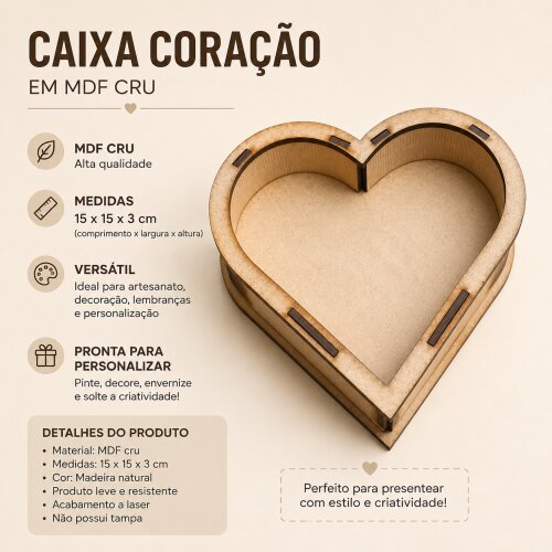 Caixa coração MDF 15x15x3