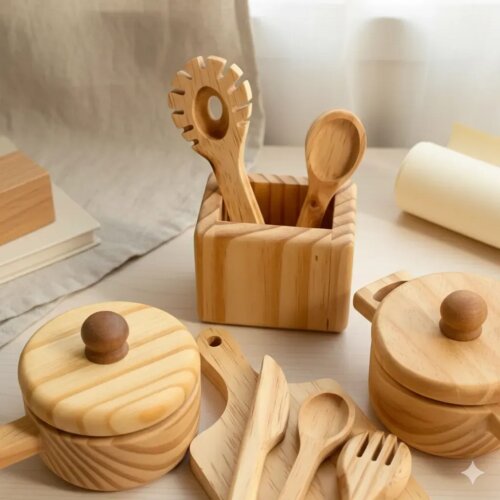 Kit Cozinha de Madeira - com 9 Peças
