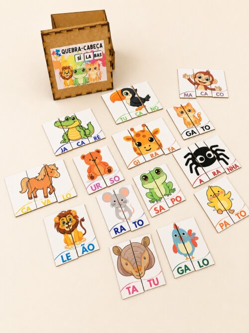 Jogo das Sílabas – 34 Peças em MDF - tema animais
