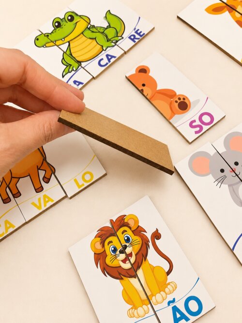 Jogo das Sílabas – 34 Peças em MDF - tema animais
