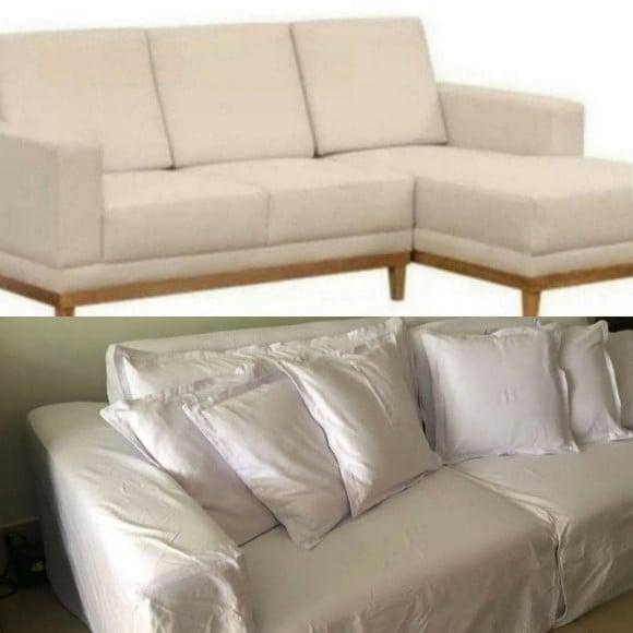 1 Capa Inteiriça Sofá com Chaise Sob Medida Corino