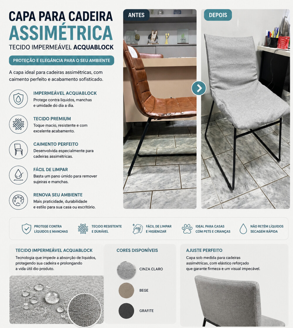 6 Capas Cadeira Assimétrica Assento Acquablock