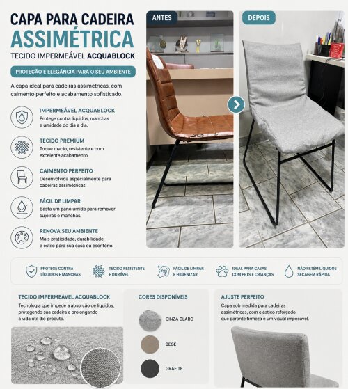 6 Capas Cadeira Assimétrica Assento Acquablock