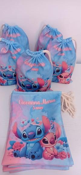 Sacolinha Saquinho Lembrancinha Lilo Stitch e Angel