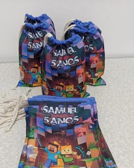 Sacolinha Surpresa Sublimada Frente e Verso 20x15 Minecraft