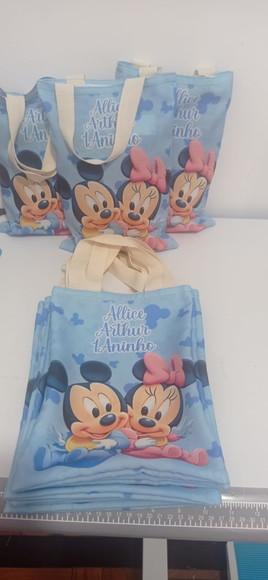 Ecobag Tamanho 28x20 Toda Estampada Minnie e Mickey