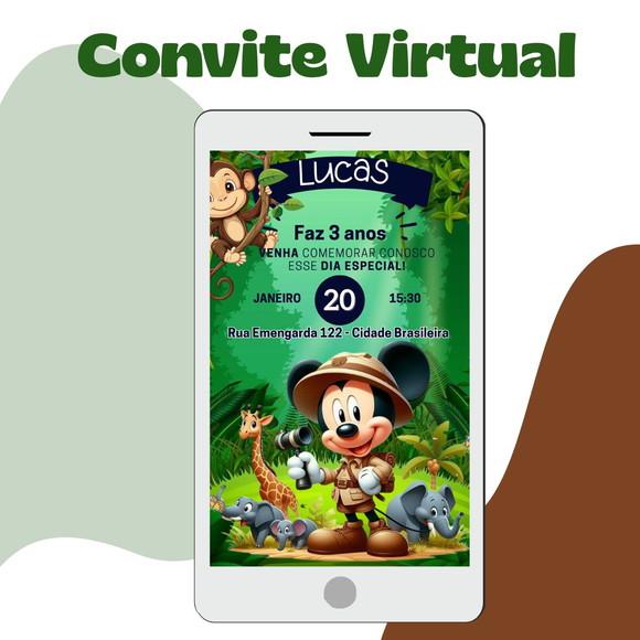 Convite Infantil Mickey Safari- Arte Virtual