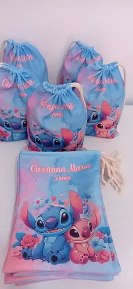 Sacolinha Saquinho Lembrancinha Lilo Stitch e Angel