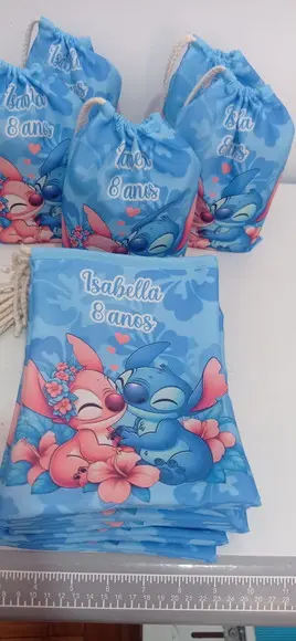 Sacolinha Saquinho Lembrancinha Lilo Stitch e Angel