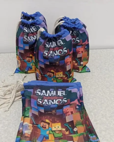 Sacolinha Surpresa Sublimada Frente e Verso 20x15 Minecraft