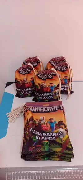 Sacolinha Surpresa em Tecido Minecraft 20x15 Frente e Verso
