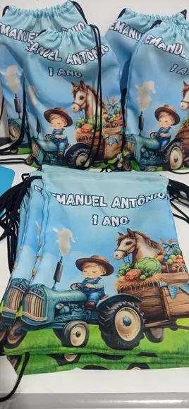 Mochila Saco Personalizada 28x20 Frente e Verso Fazendinha