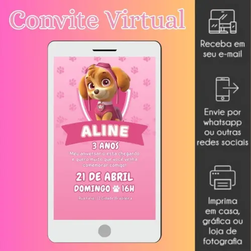 Convite Infantil Patrulha Canina Skye- Arte Virtual