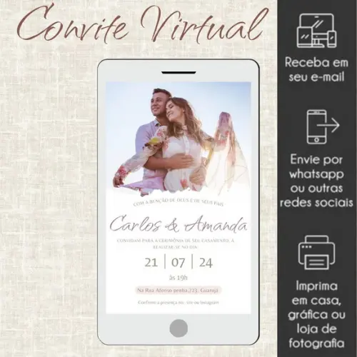 Arte Convite Casamento Noivado Digital Virtual