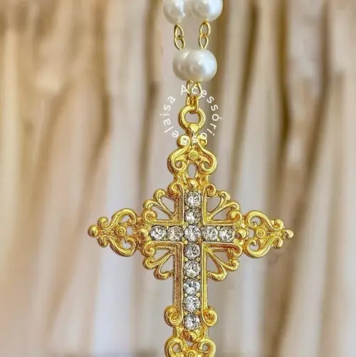 Acessório para Montagem de Terço de Noiva Crucifixo Strass