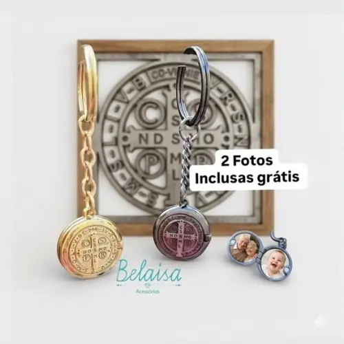 Chaveiro com Relicário de São Bento Foto Grátis Inclusa