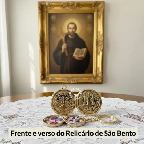 Chaveiro com Relicário de São Bento Foto Grátis Inclusa