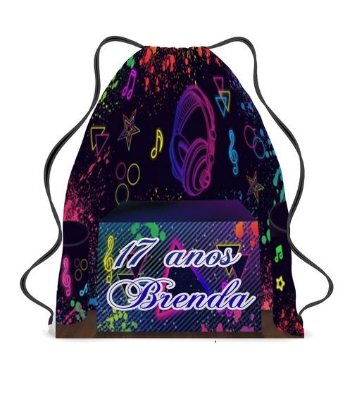 25 Bolsinha Sacochila Mochila Balada Neon Aniversário