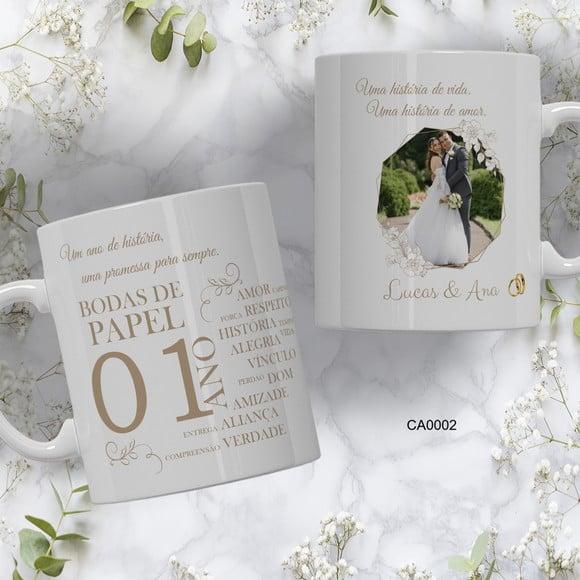 Kit com 5 Canecas Bodas Personalizada Escolha Sua Estampa