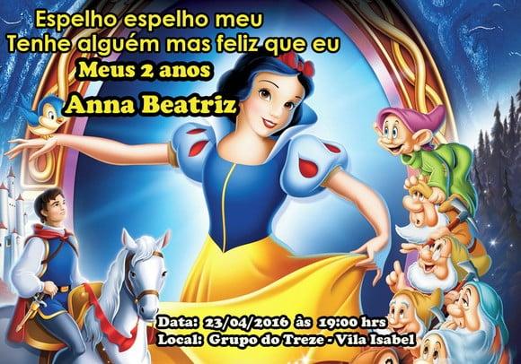Convite Branca de Neves Personalizado 7x10