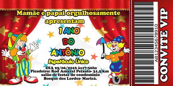 Convite Circo Personalizado Ingresso