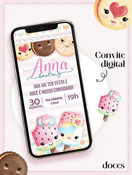 Convite Digital Infantil Personalizado Doces