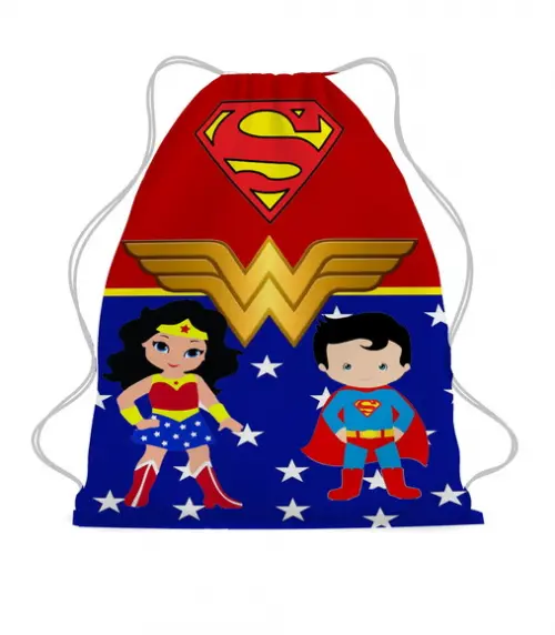 30 Mochila Sacochila Mochilinha Mulher Maraviha e Super Man