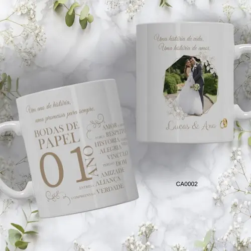 Kit com 5 Canecas Bodas Personalizada Escolha Sua Estampa