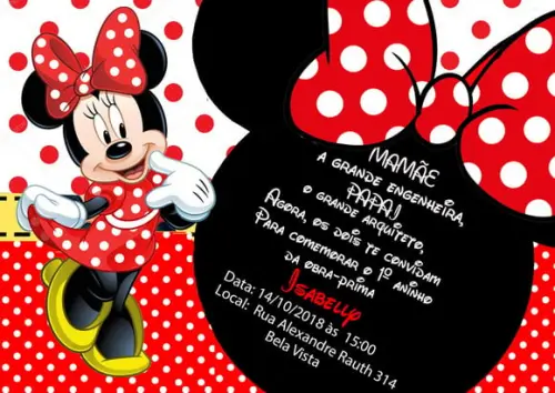 20 Convite Minnie Personalizado 7x10