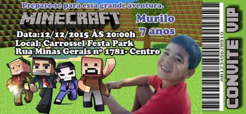 Convite Minecraft Personalizado 14x6,5