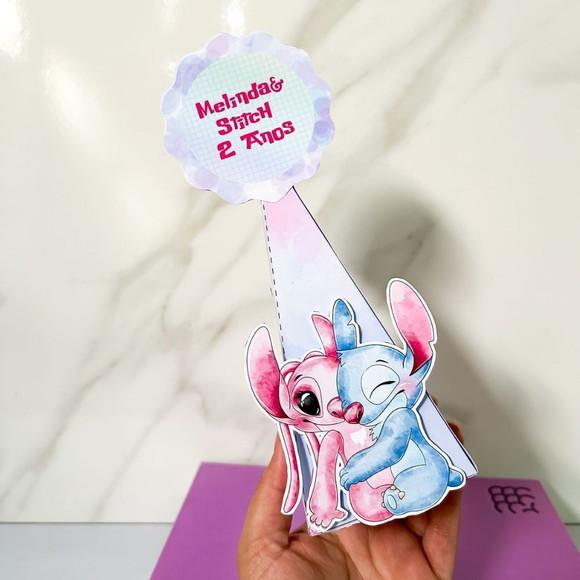 Caixa Pirâmide 3d Stitch e Angel