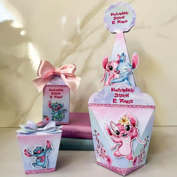 Caixa Pirâmide 3d Stitch e Angel