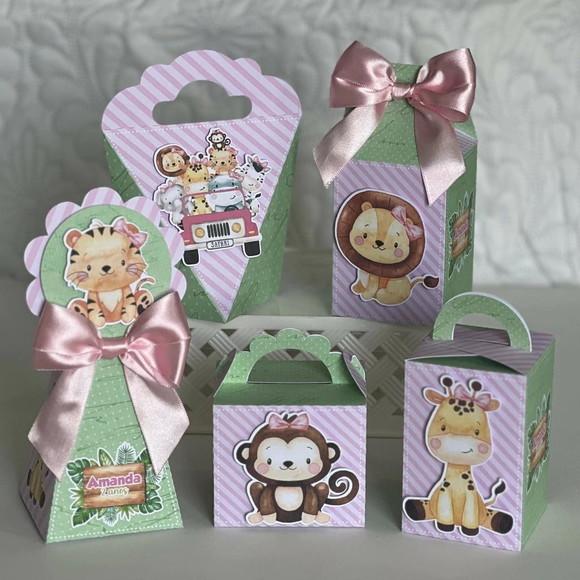 Kit 25 Caixas Personalizadas Safari Baby Aquarela Rosa