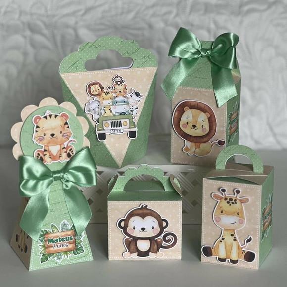 Kit 25 Caixas Personalizadas Safari Baby Aquarela Verde