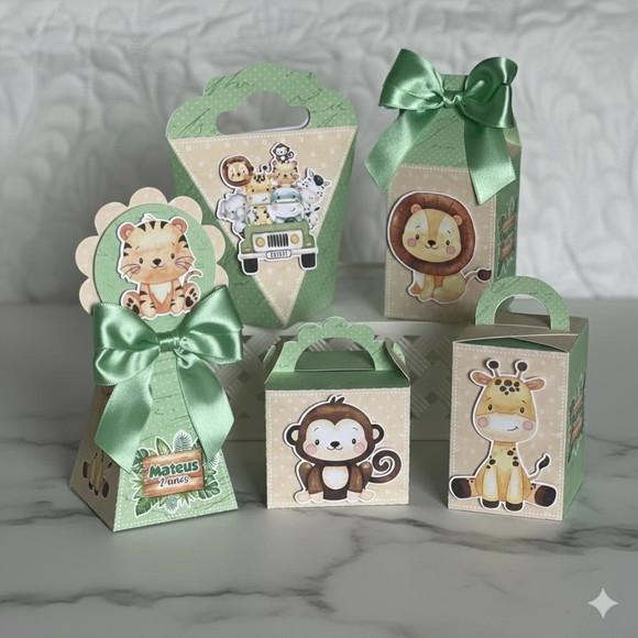 Kit 25 Caixas Personalizadas Safari Baby Aquarela Verde