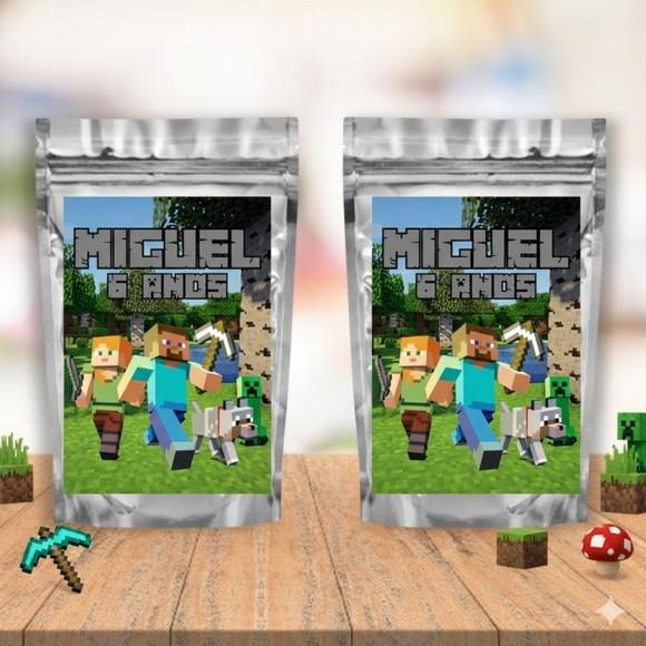 Saquinho Metalizado m 12x20 Minecraft Lembrancinha