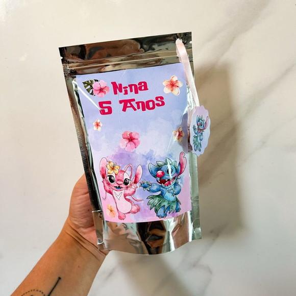 Saquinho Metalizado Personalizado Stitch e Angel m
