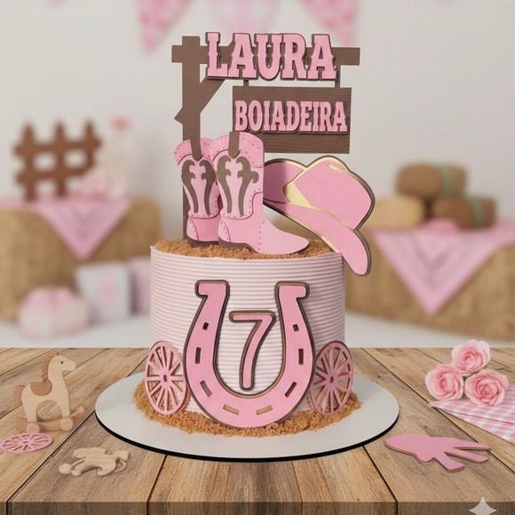 Topo Luxo de Bolo Boiadeira Personalizado para Festa
