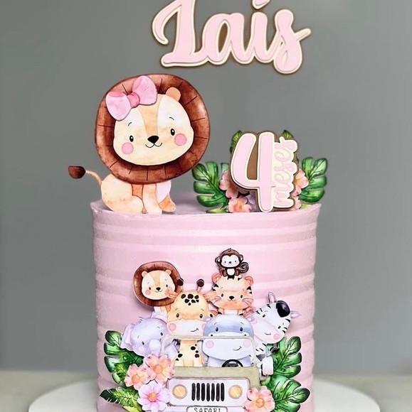 Topo Luxo de Bolo Safari Menina Personalizado para Festa